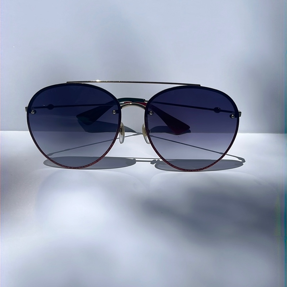 Gucci Authentic Red Glitter Framed Sunglasses, GG0351S 62